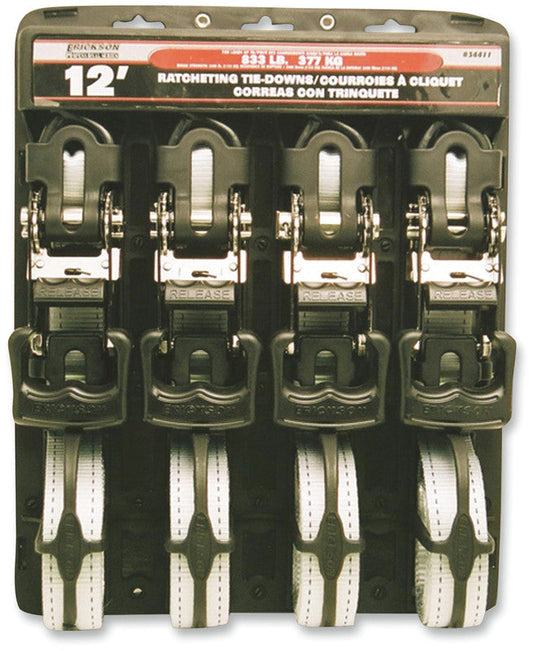 ERICKSON 1-1/4"x12' 2500LB RATCHET TIE-DOWN 4PK