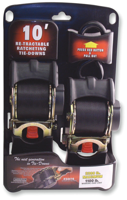 ERICKSON 2"X10' 3300LB RETRACTABLE RATCH BLK 2PK