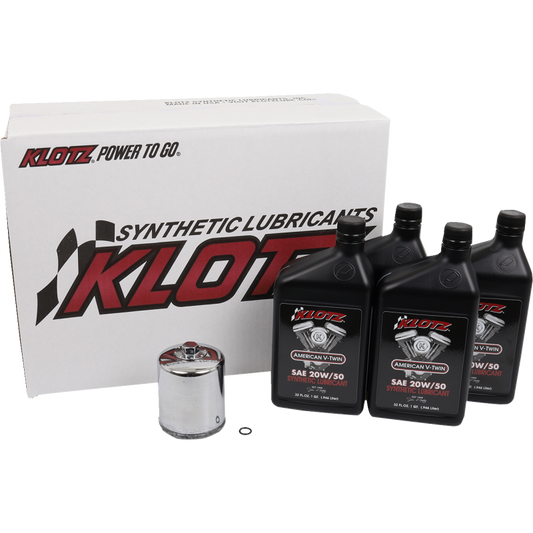 KLOTZ OIL BASIC 4 QUART SYNTHETIC ENGINE OIL AND CHROME FILTER KIT