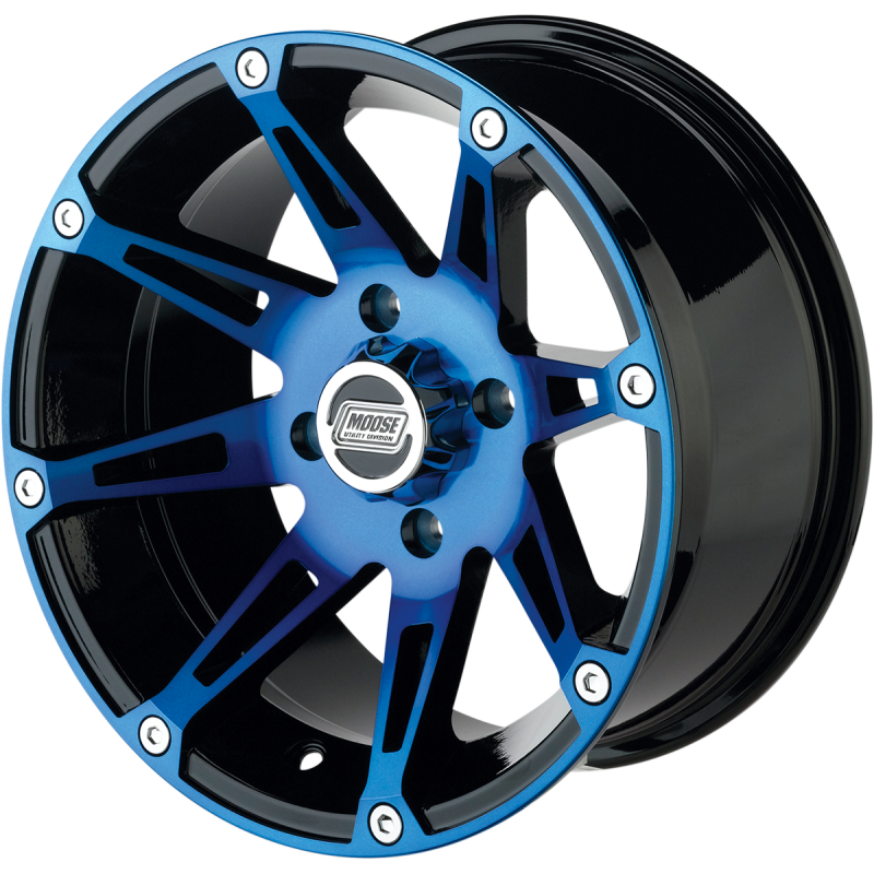 MOOSE UTILITY DIVISION TYPE 387X 14X8 4/110 4+4 MACHINED W/BLACK-BLUE