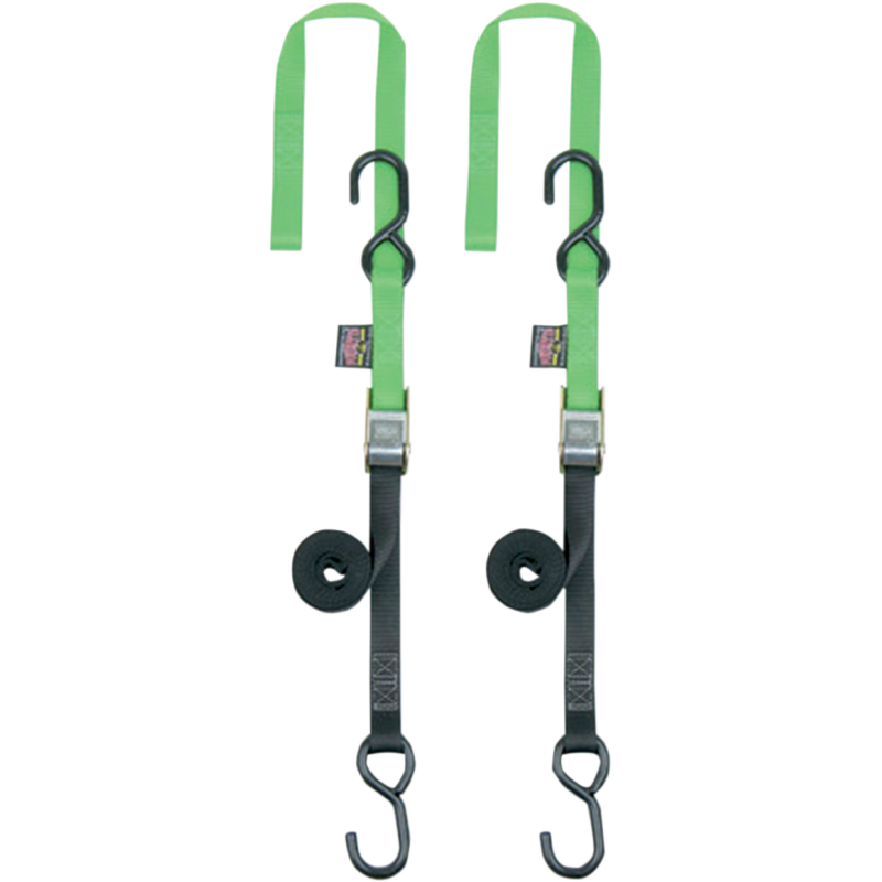 POWERTYE MFG. 1" SOFT TYE TIE DOWNS BLACK/GREEN (PR)