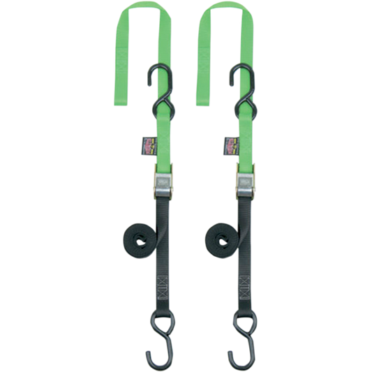 POWERTYE MFG. 1" SOFT TYE TIE DOWNS BLACK/GREEN (PR)