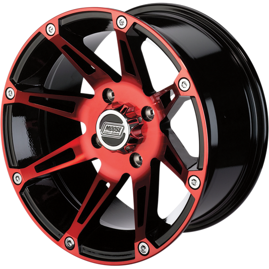 MOOSE UTILITY DIVISION TYPE 387X 12X8 4/110 4+4 MACHINED W/BLACK-RED